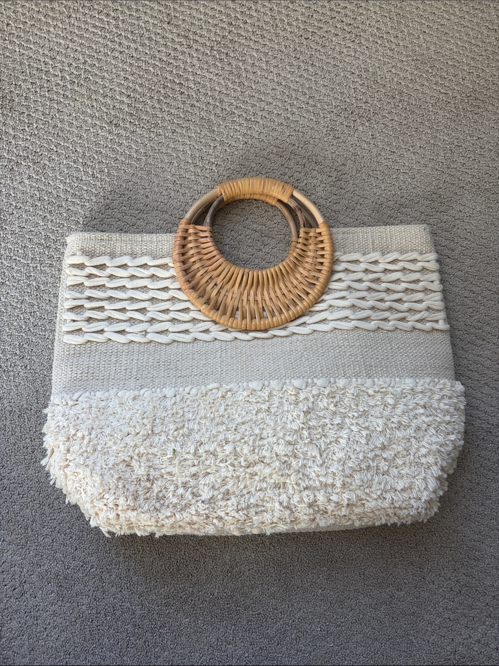 Neutral Woven Straw-Handle Tote Bag